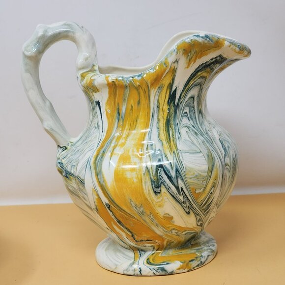 Vintage 1977 Handcrafted Ceramic Pitcher & Basin Set With Swirl Design Farmhouse - Picture 7 of 14